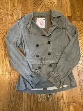 Dear ab RN#98572 Canvas Belted Short Trench Coat Jacket Gray Women's M Medium